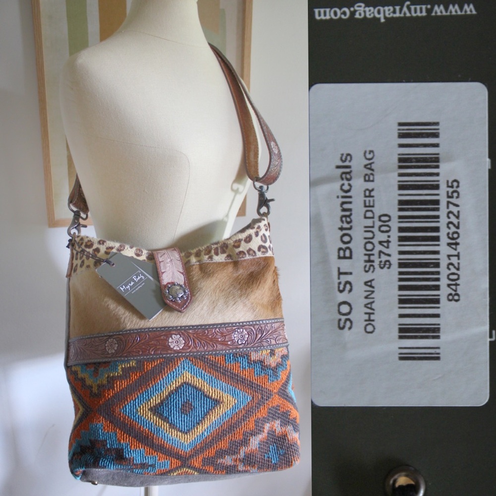 Myra Bag - Ohana Shoulder Bag NWT Leather Bohemian Print with Feathers